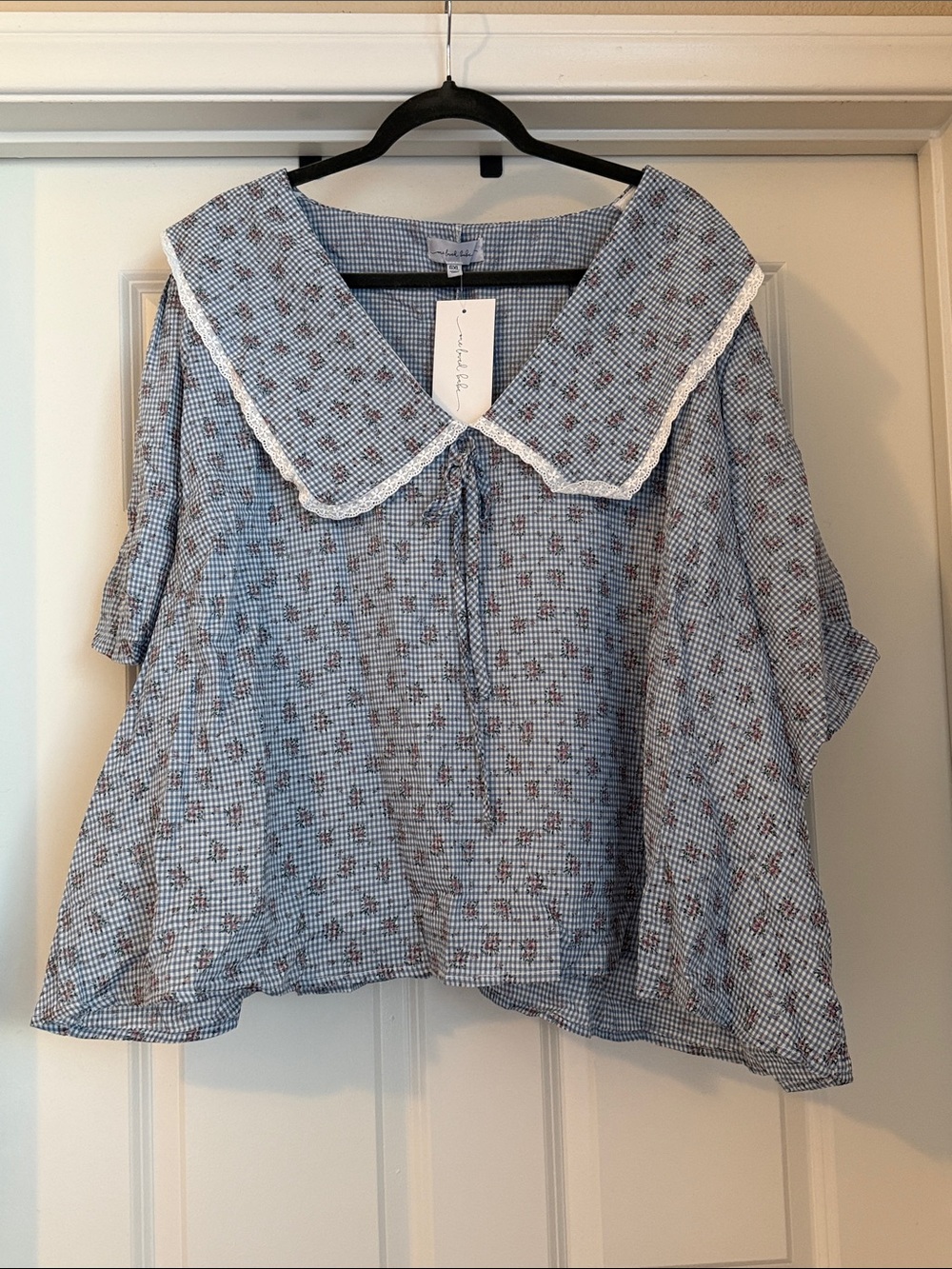Light Blue Floral Peter Pan Collar Blouse - Women